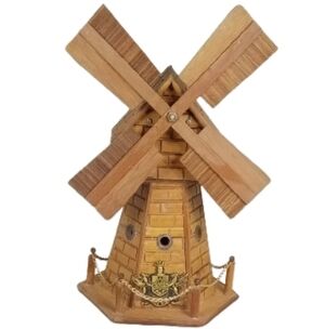 Vintage Bamboo Windmill Music Box Coin Bank